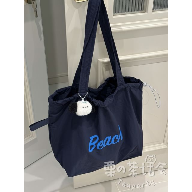 Lettering Print Drawstring Tote Bag / Bag Charm / Set