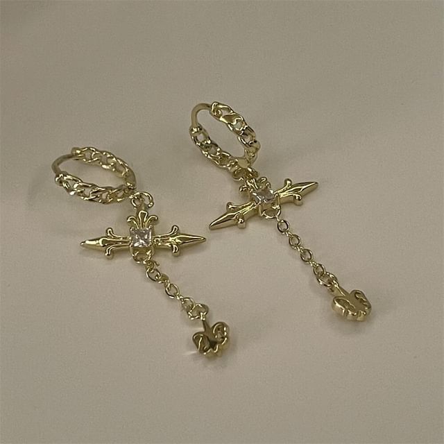 Cross Rhinestone Drop Earrings