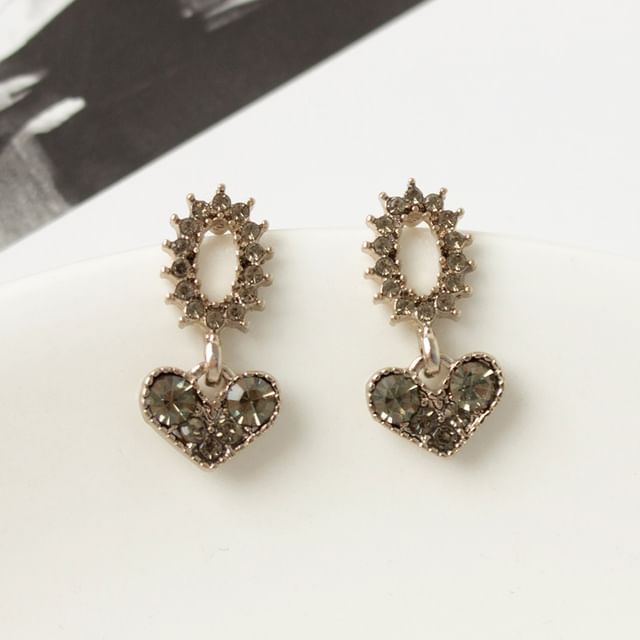 Rhinestone Heart Earring Alloy Drop Flower
