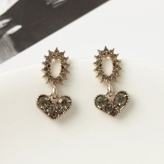 Rhinestone Heart Earring Alloy Drop Flower
