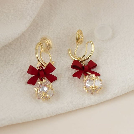 Dangle Earring Rhinestone Alloy Caged Bow
