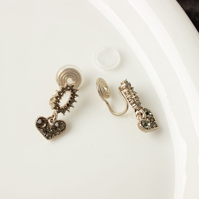 Rhinestone Heart Earring Alloy Drop Flower