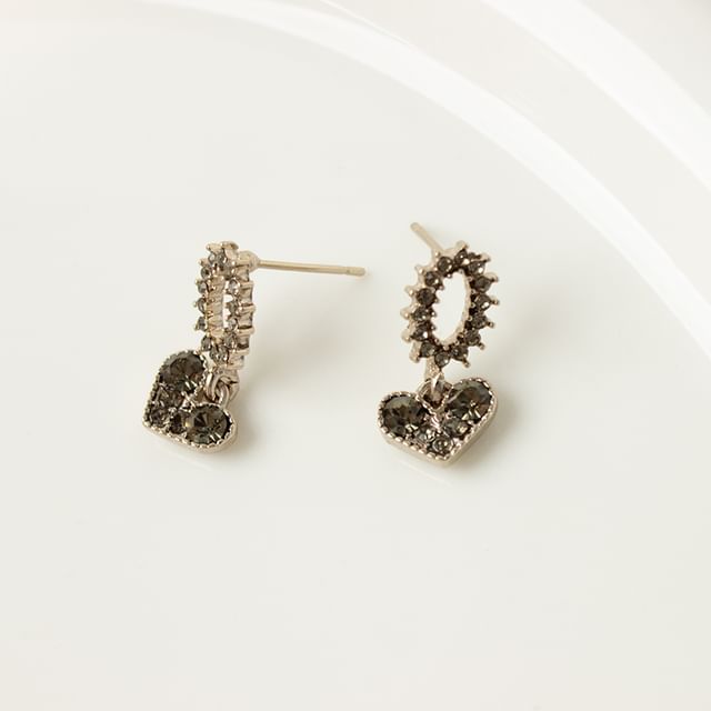 Rhinestone Heart Earring Alloy Drop Flower
