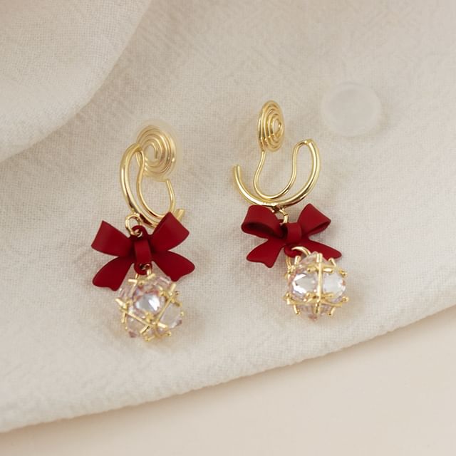 Dangle Earring Rhinestone Alloy Caged Bow