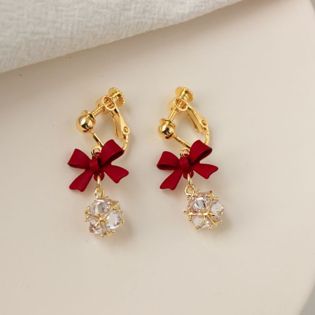 Dangle Earring Rhinestone Alloy Caged Bow