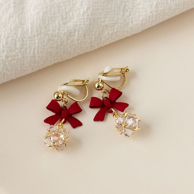 Dangle Earring Rhinestone Alloy Caged Bow