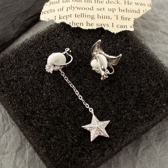 Asymmetrical Earring Alloy Dangle Moon Star