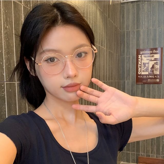 Blue Metal Round Eyeglasses Light Blocking Frame