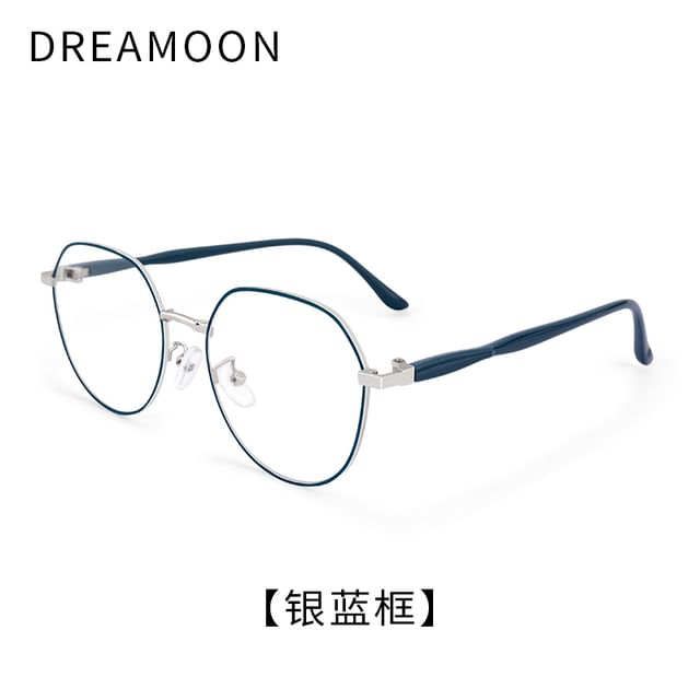 Blue Metal Round Eyeglasses Light Blocking Frame