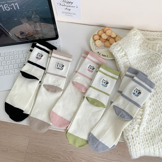 Cat Embroidered Socks Set