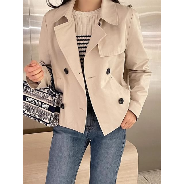 Collared Plain Double Breasted Trench Jacket