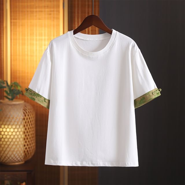 Short-Sleeve Crewneck Print Trim Tee