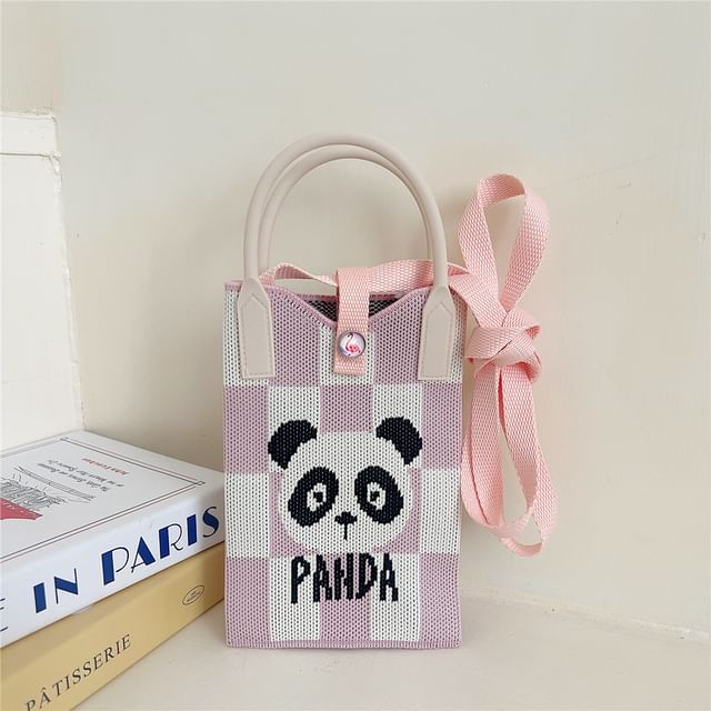 Cartoon Print Knit Mobile Phone Crossbody Bag