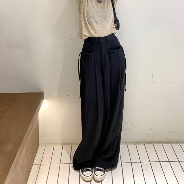 Plain Leg Pants Pleated High Suit Rise Wide