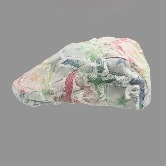/ Newsboy Denim Gradient Distressed Fringed Trim Print Cap Star