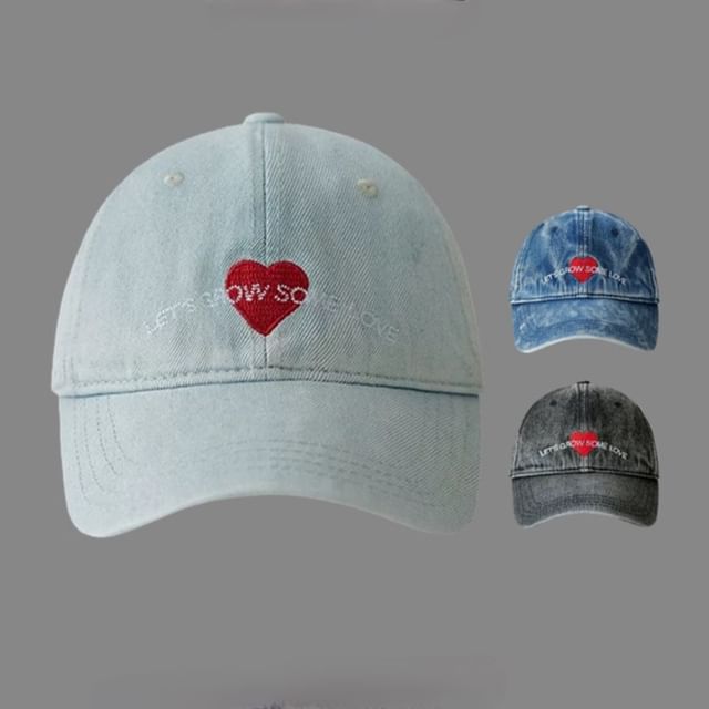 Baseball Cap Embroidered Denim Heart