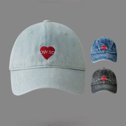 Baseball Cap Embroidered Denim Heart