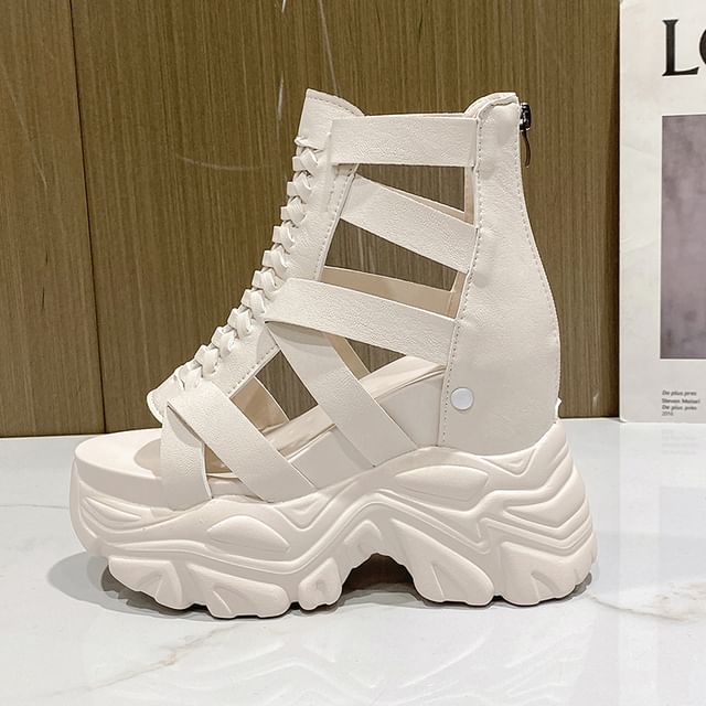 Heel Strappy Chunky Platform Sandals Lace-Up