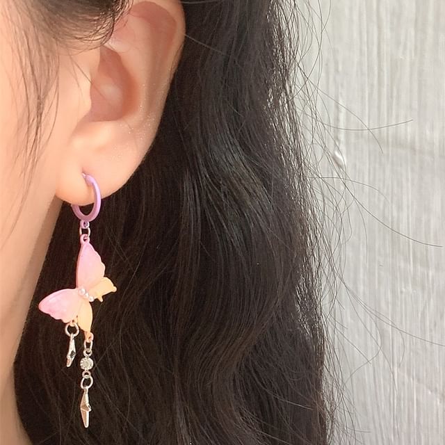 Star Huggie Earring Fringed Butterfly Drop