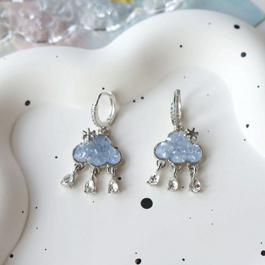 Fringed Drop Earring Cloud Huggie Rhinestone