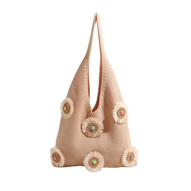 Bag Shopper Flower Knit Accent