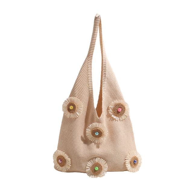 Bag Shopper Flower Knit Accent