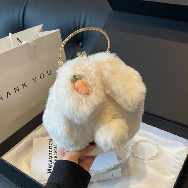 Fluffy Rabbit Crossbody Beaded Strap Bag