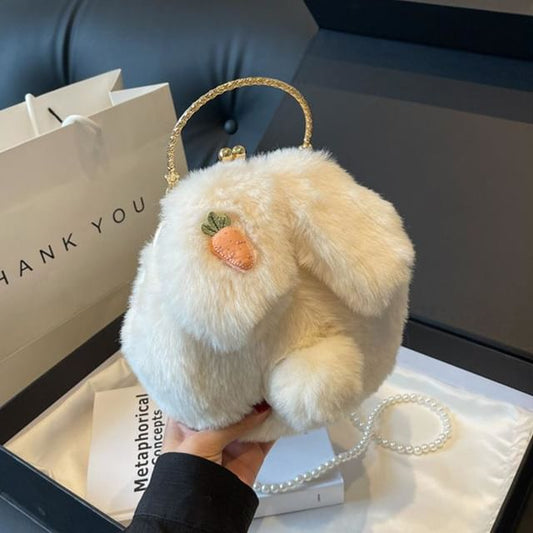 Fluffy Rabbit Crossbody Beaded Strap Bag