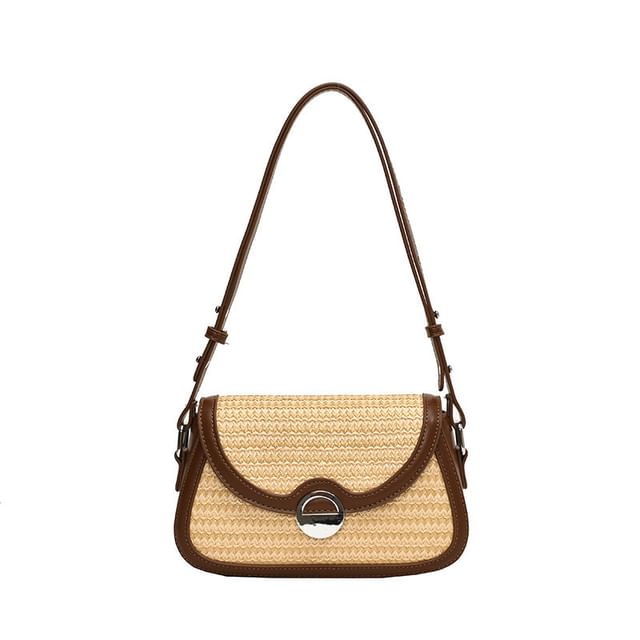 Flap Tone Straw Two Crossbody Bag