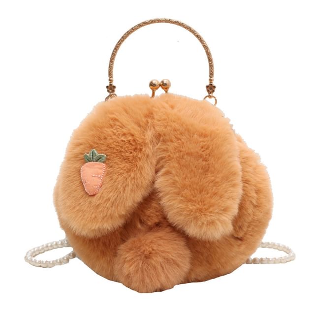 Fluffy Rabbit Crossbody Beaded Strap Bag