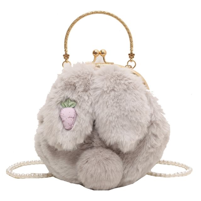 Fluffy Rabbit Crossbody Beaded Strap Bag