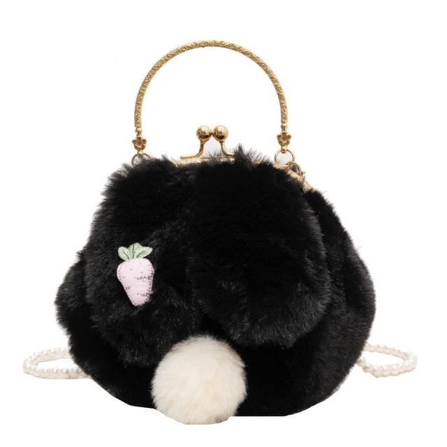 Fluffy Rabbit Crossbody Beaded Strap Bag