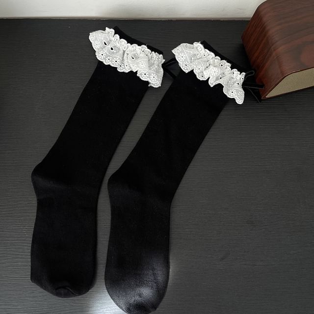 Bow Eyelet Lace Trim Socks