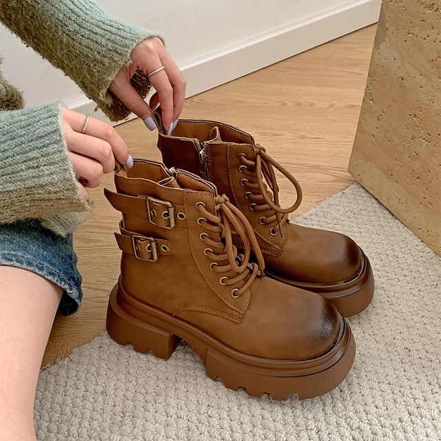 Platform Short Lace-Up Boots