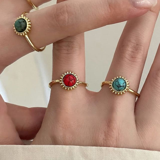 Faux Alloy Gemstone Ring Sun Open