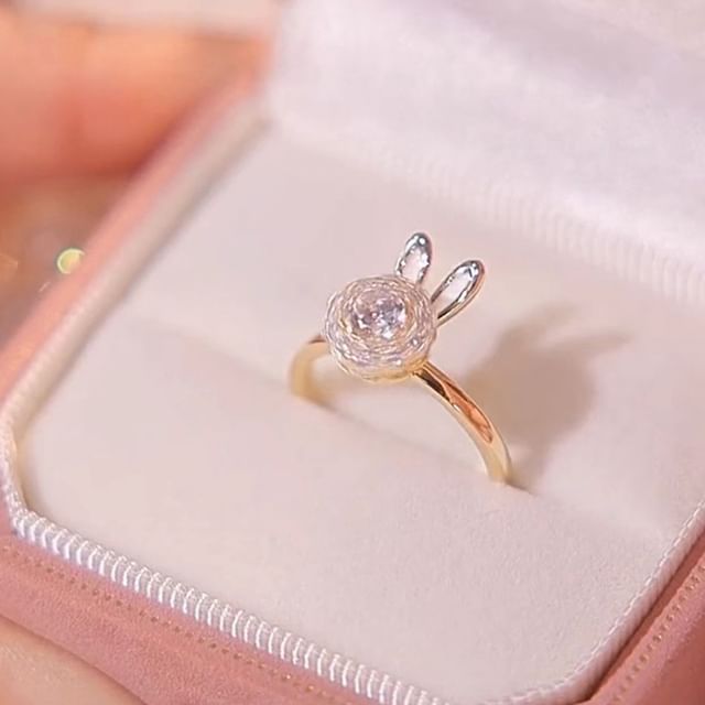 Ring Alloy Pendant Open Rabbit Necklace / Rhinestone