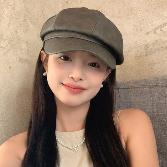 Cap Faux Newsboy Leather