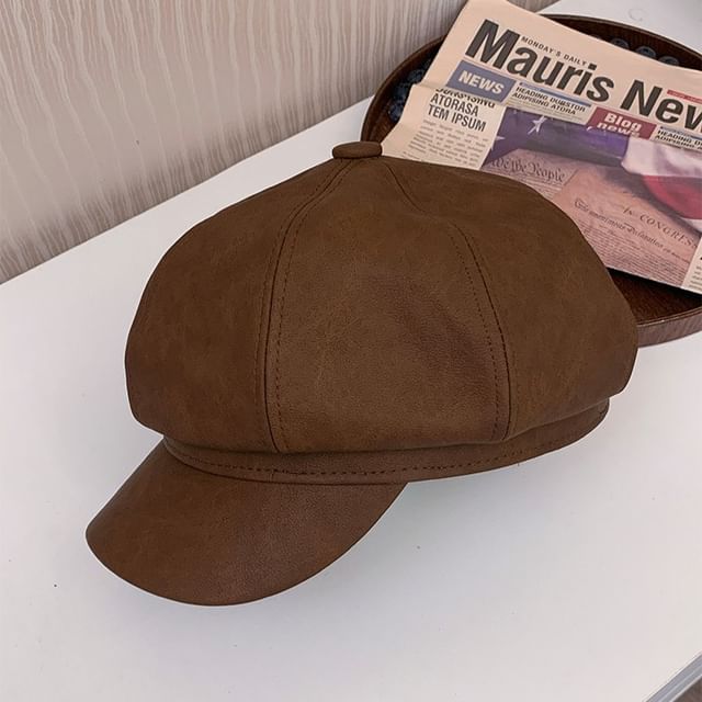 Cap Faux Newsboy Leather
