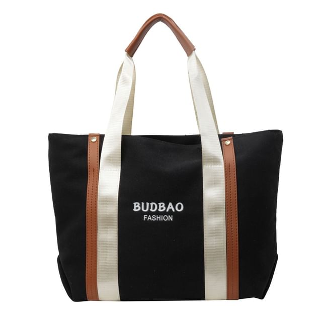 Bag Color Lettering Print Canvas Block Tote