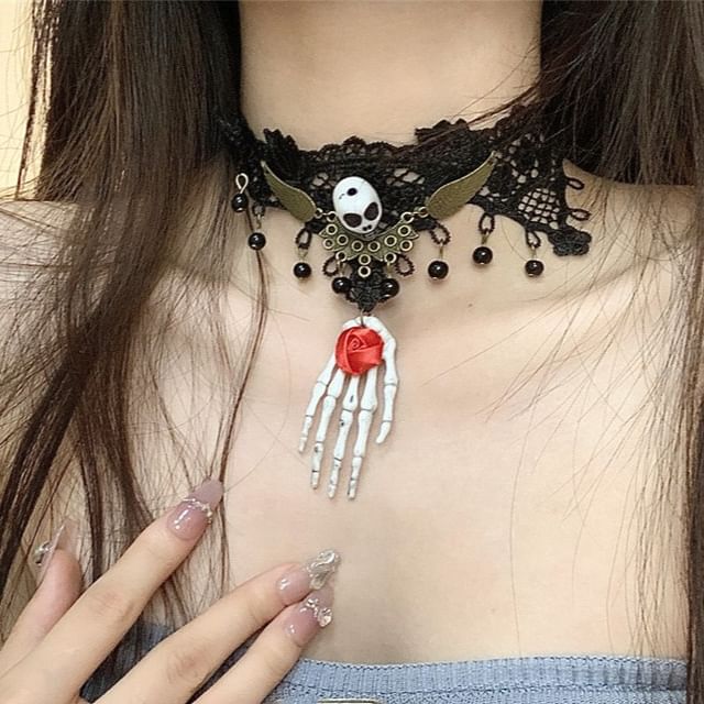 Earring Lace / Choker Skull