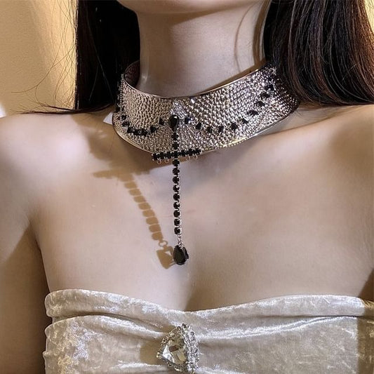 Rhinestone Lariat Metallic Choker