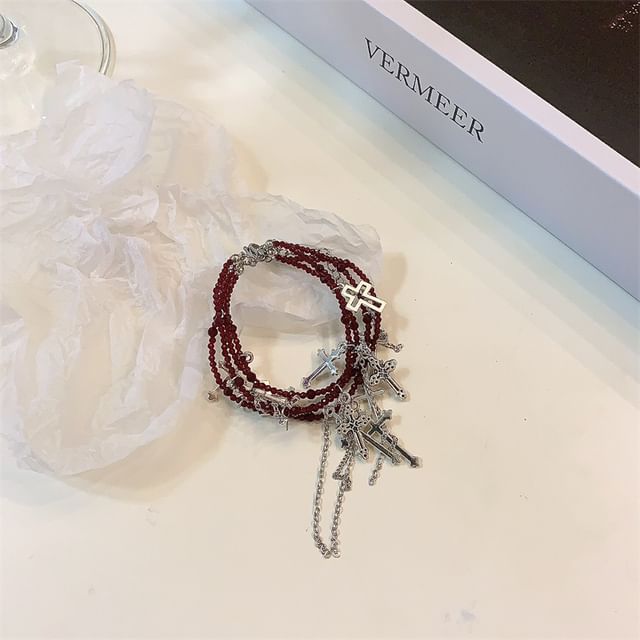 Necklace Layered Bracelet Cross /