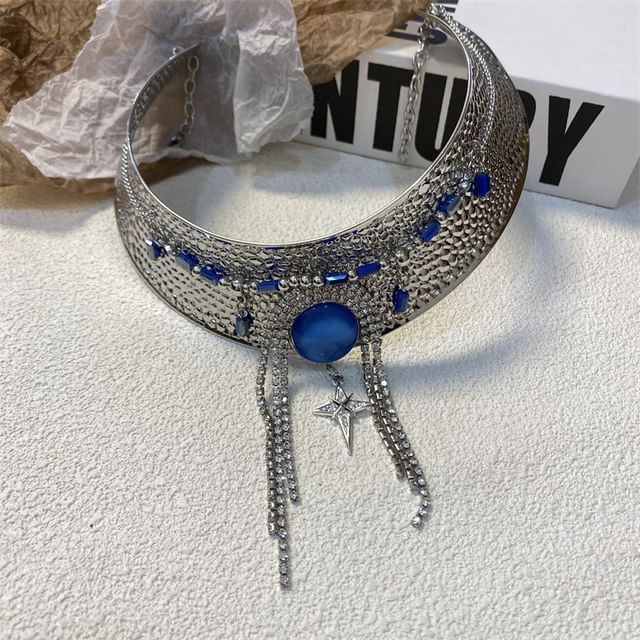 Rhinestone Lariat Metallic Choker