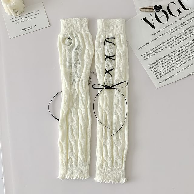 Ribbon Accent Knit Arm Sleeves