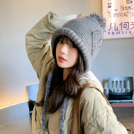 Pom Earflap Hat Melange