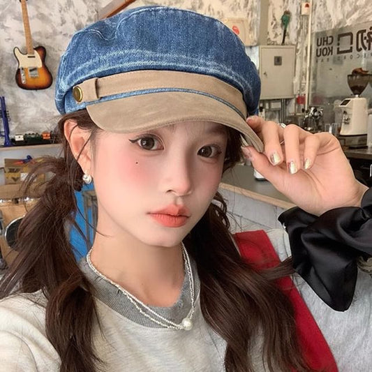 Faux Panel Cap Suede Sailor Denim Washed