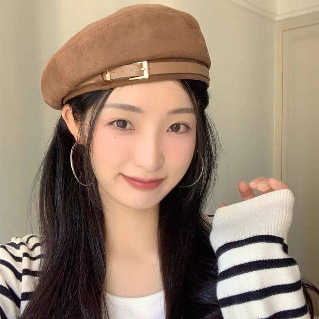 Belted Suede Faux Beret