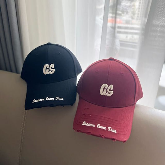 Baseball Lettering Distressed Cap Embroidered