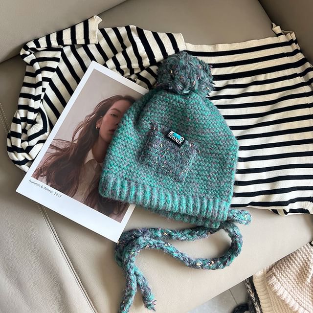 Pom Earflap Hat Melange