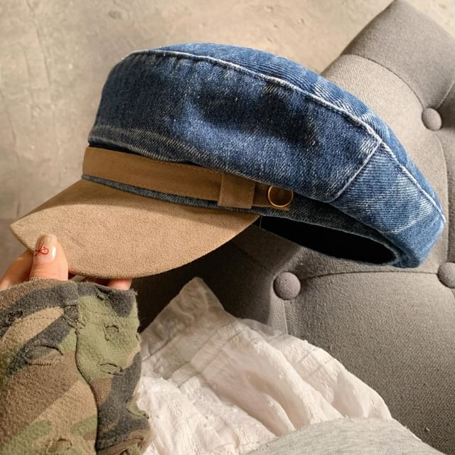 Faux Panel Cap Suede Sailor Denim Washed